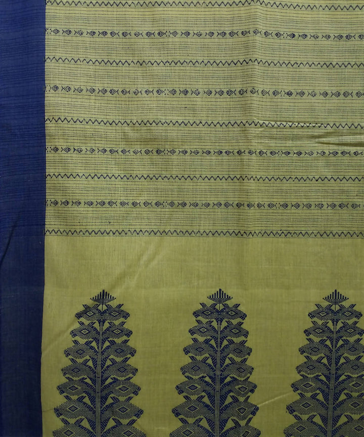 Yellow Blue Cotton Handspun Handwoven Saree