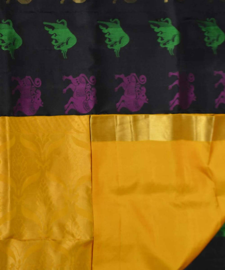 Black yellow handloom soft silk saree