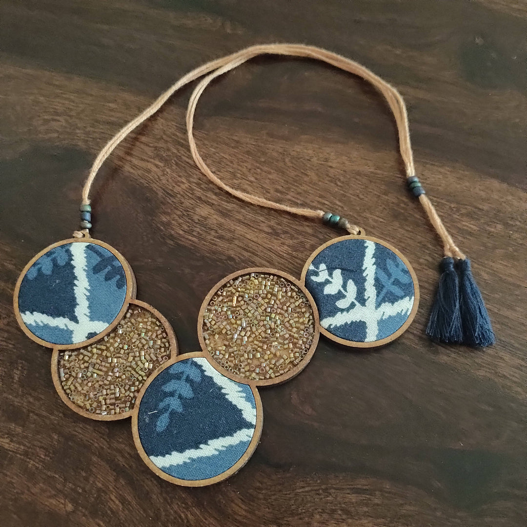 handcrafted blue upcycled round NECKLACE