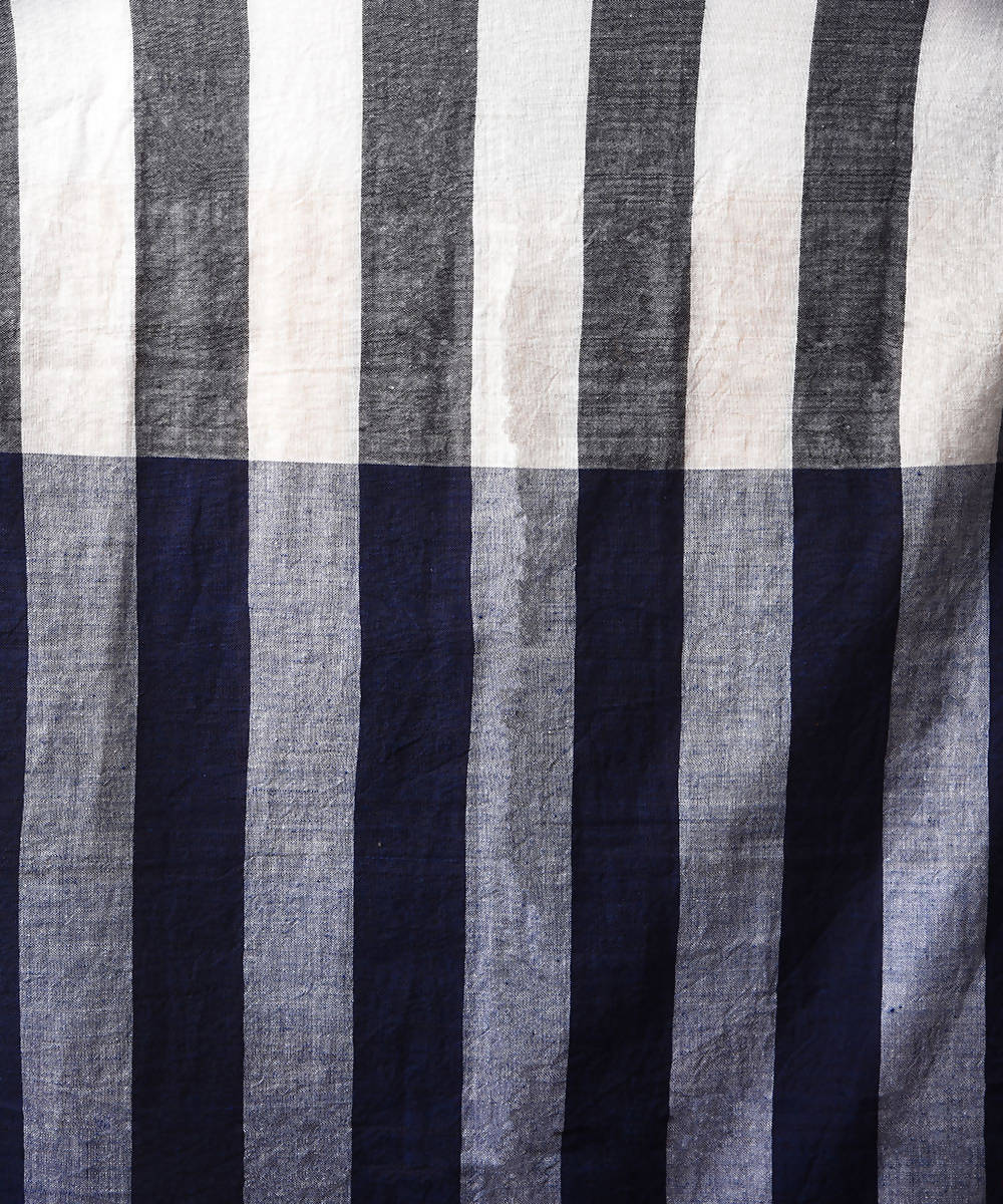 Blue white yellow bengal handwoven cotton stole