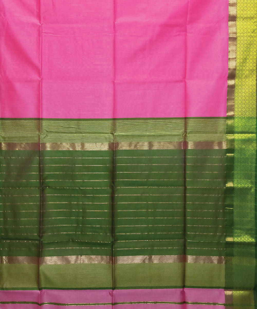 Pink and green handloom cotton silk maheshwari saree