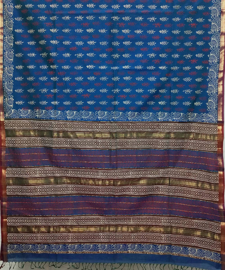 Cerulean blue handwoven cotton silk maheshwari saree