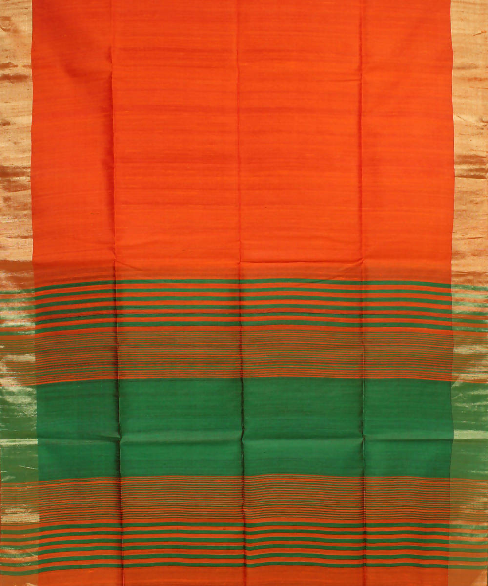 Orange Green Karnataka Handloom Silk Saree