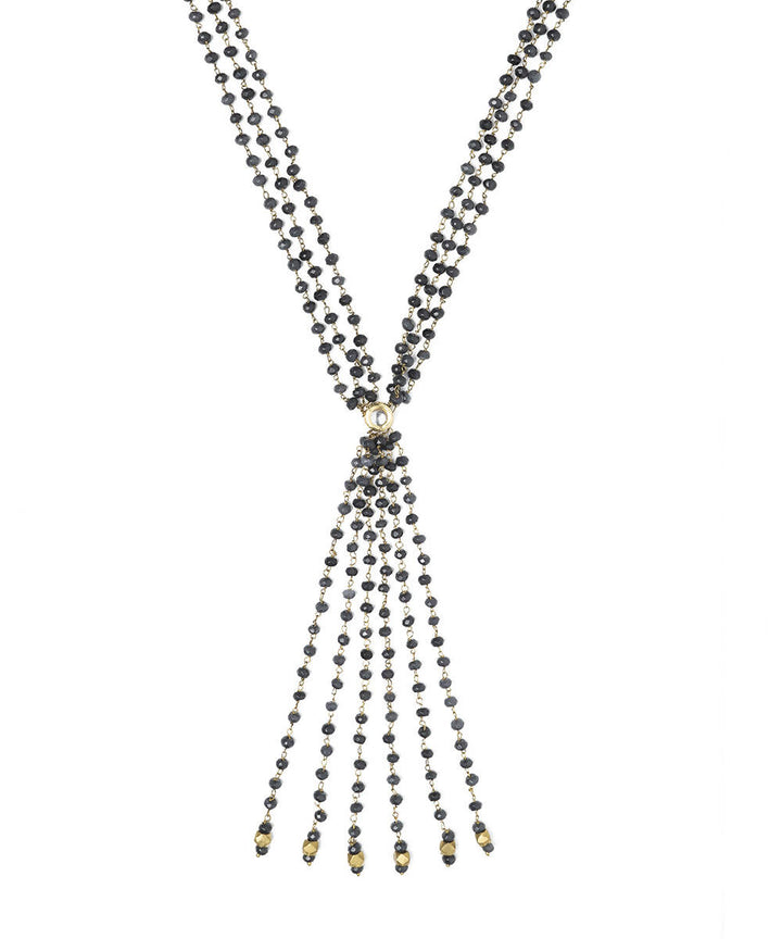 Grey handcrafted genuine semi precious gemstone lariat necklace