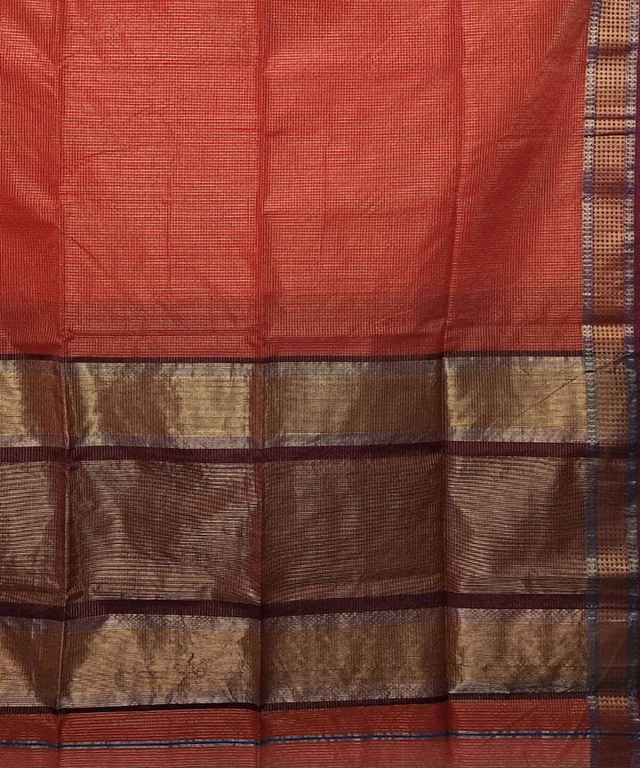 Copper red handloom cotton silk maheshwari saree