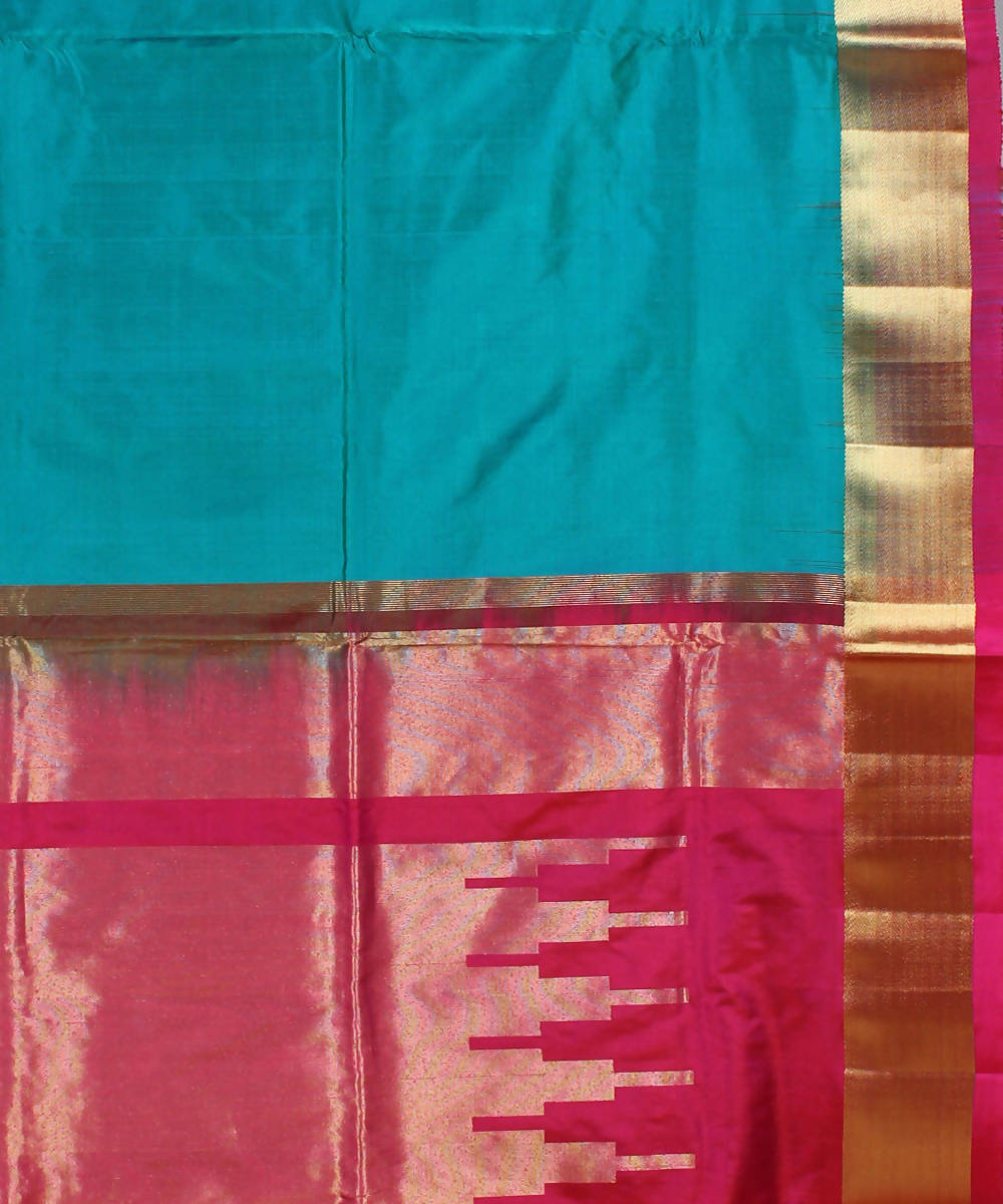 Blue Pink Karnataka Handloom Silk Saree