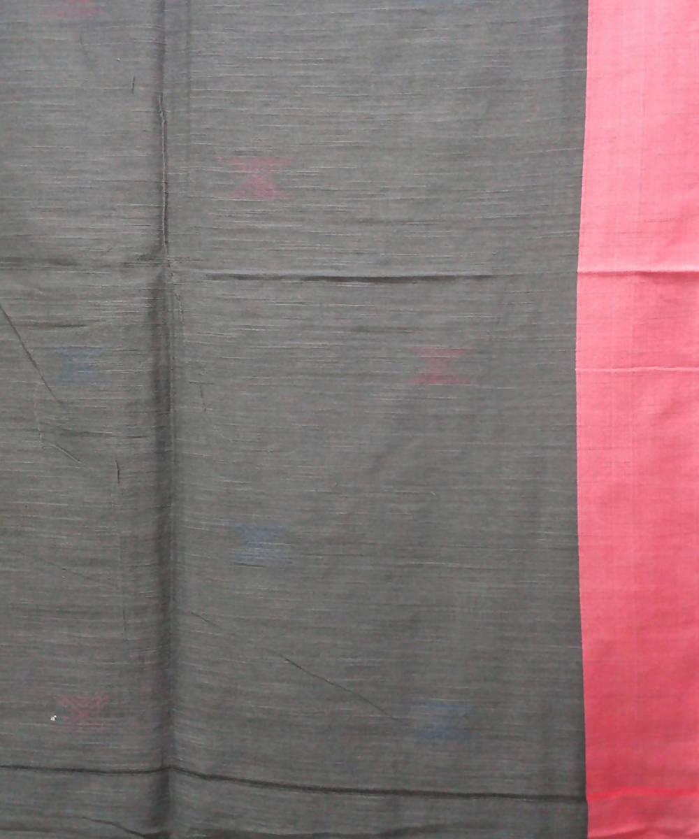 Light grey black handwoven cotton bengal saree