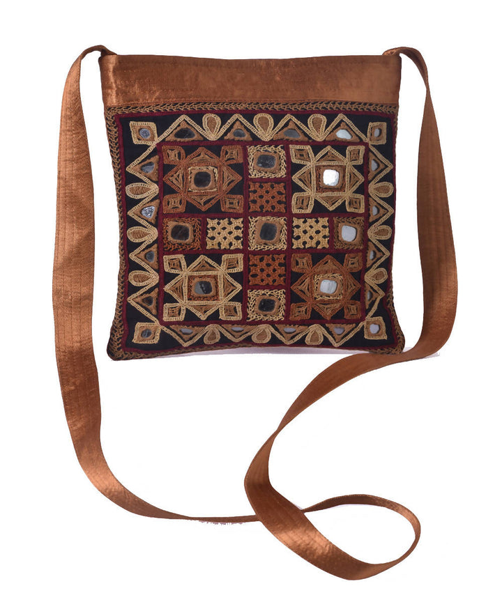 Coffee hand embroidery mashroo cross body sling bag