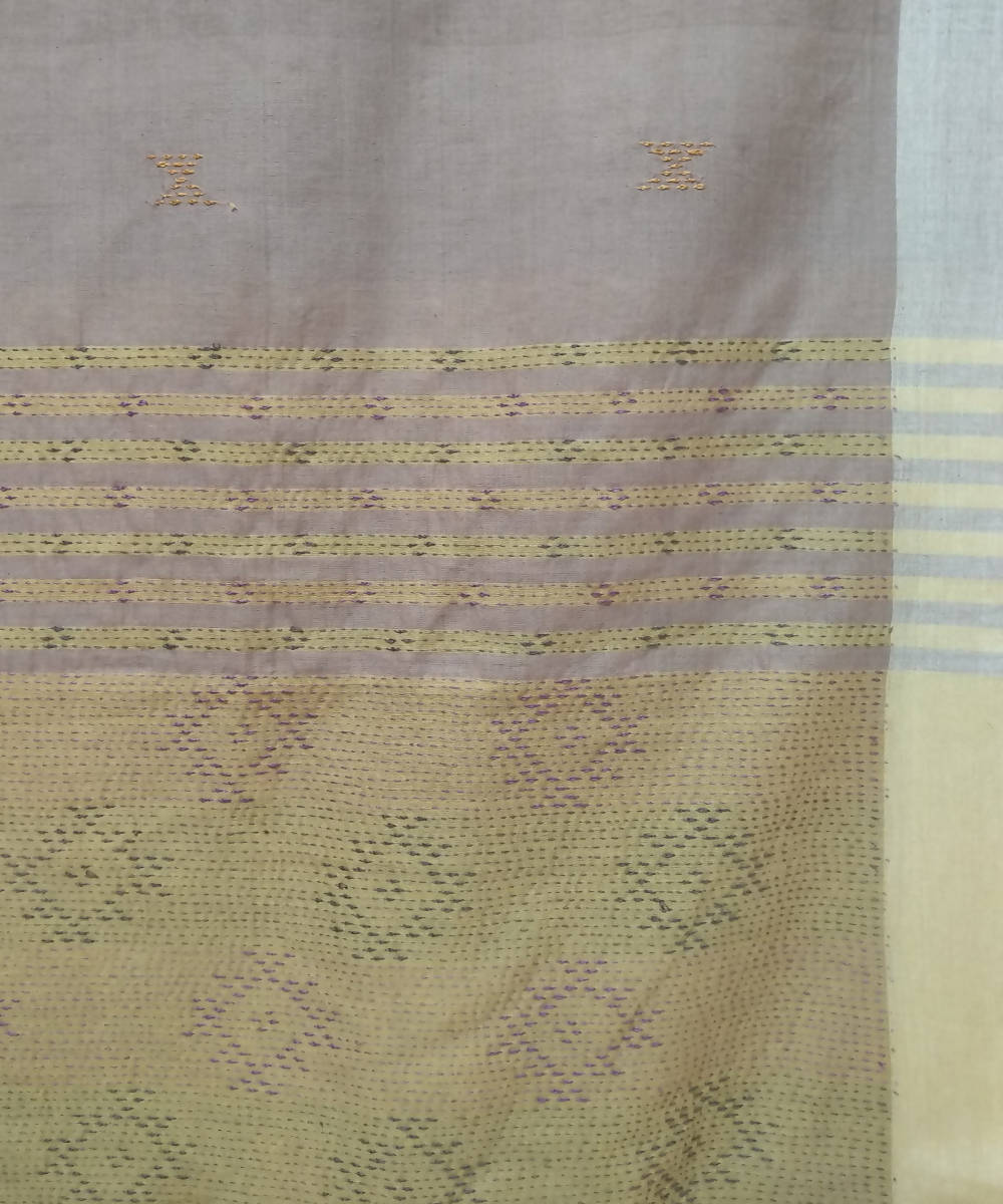 grey hand embroidered bengal cotton saree