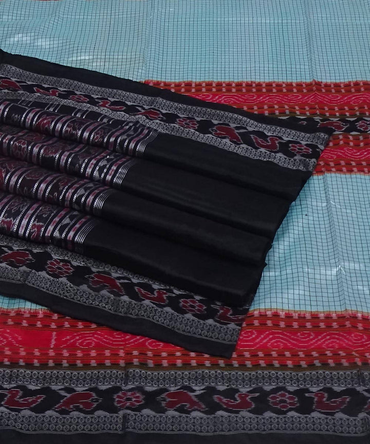 Handwoven artic blue red black sambalpuri silk saree