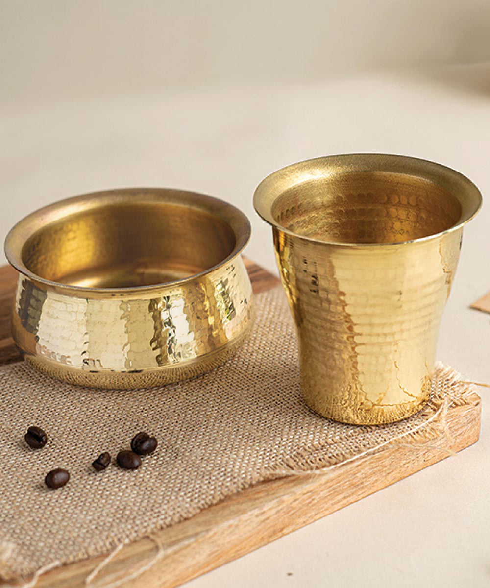 Handmade brass malabar davara coffee set