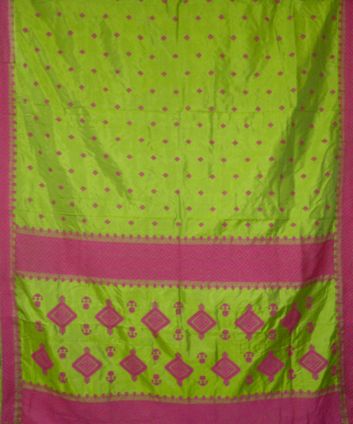Light Green Pink Handwoven Assam Silk Saree