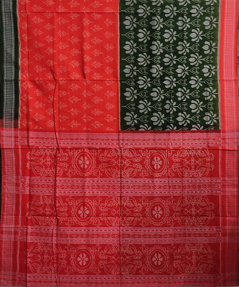 Red dark green cotton handwoven sambalpuri saree