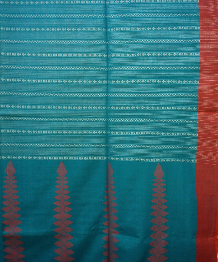 Bengal handspun cotton handwoven cyan blue saree