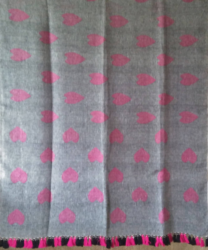 Grey and Pink Bengal Handloom Linen Saree