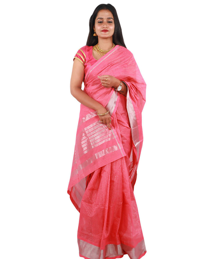 Pink colour checks venkatagiri handloom cotton saree