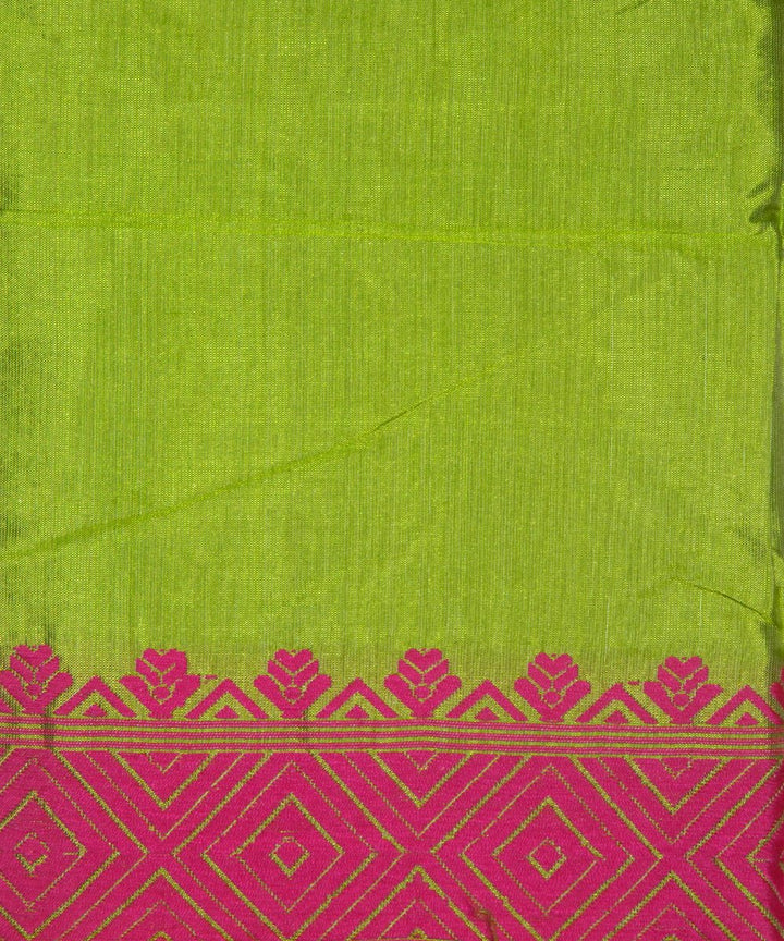 Light Green Pink Handwoven Assam Silk Saree