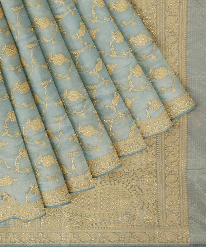 Beau blue handwoven tissue silk banarasi saree