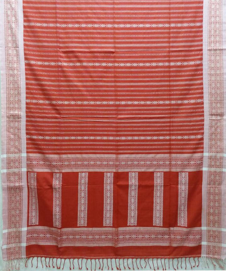 Bengal handspun handwoven cotton orange saree