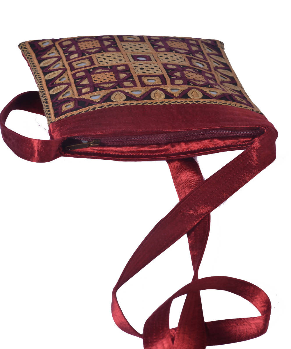 Maroon hand embroidery mashroo cross body sling bag