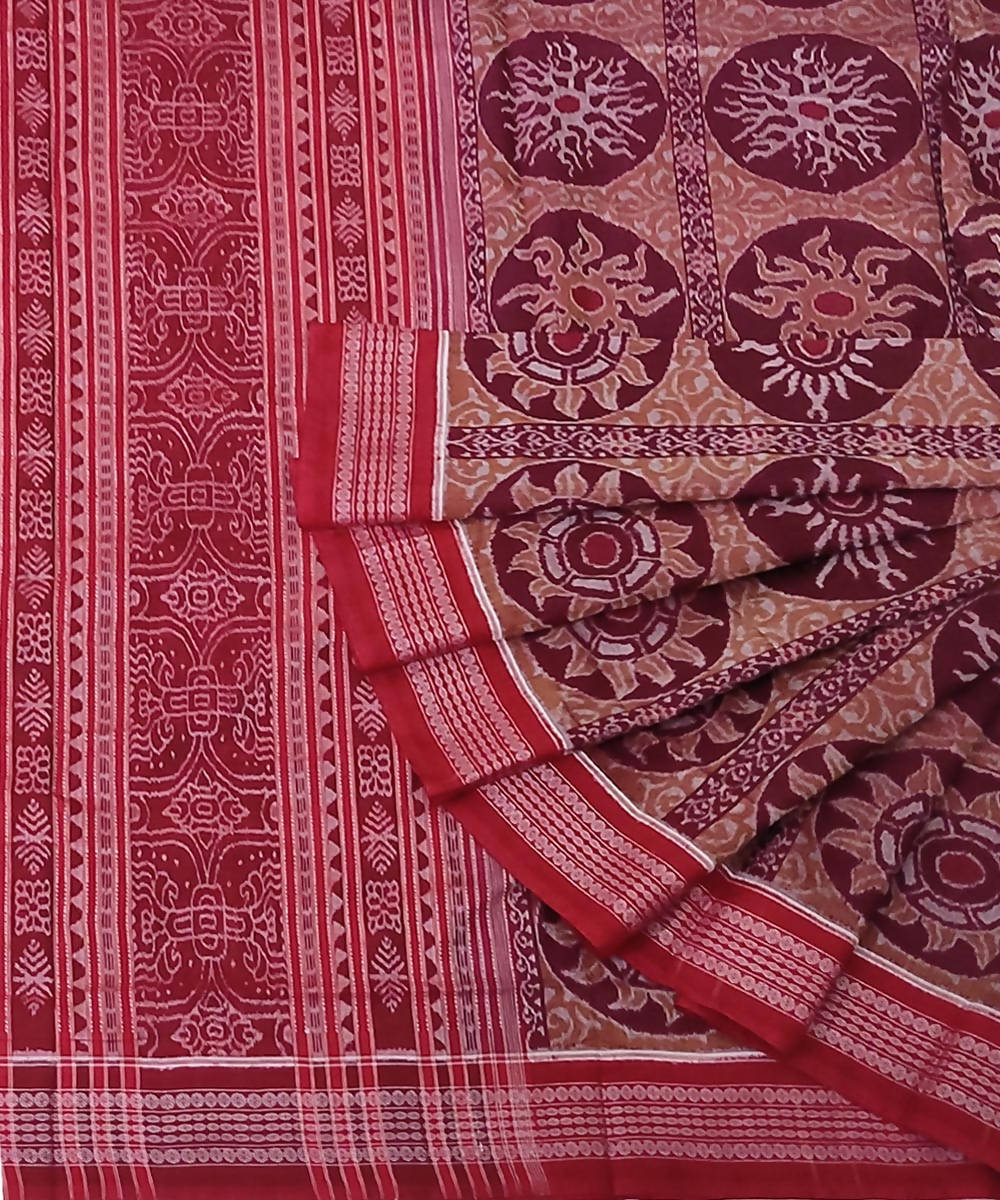 Maroon cotton handwoven sambalpuri saree