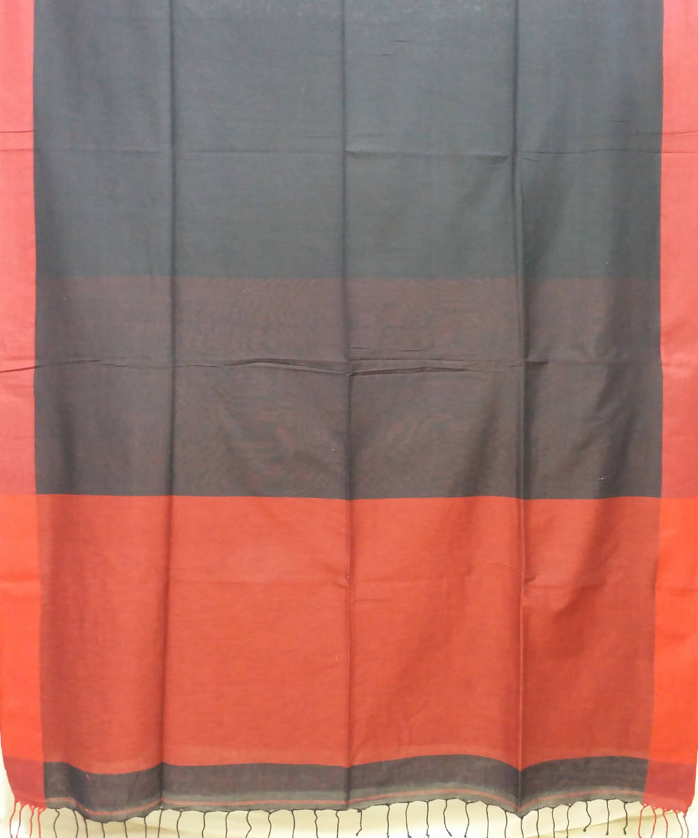 Black red handspun handwoven cotton saree