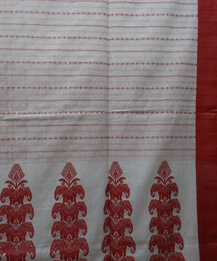 Bengal handspun handloom cotton white and red saree