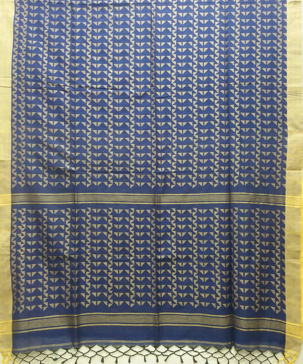 Bengal handspun handwoven cotton dark navy saree