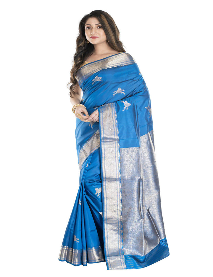 Sky blue bengal silk handwoven saree