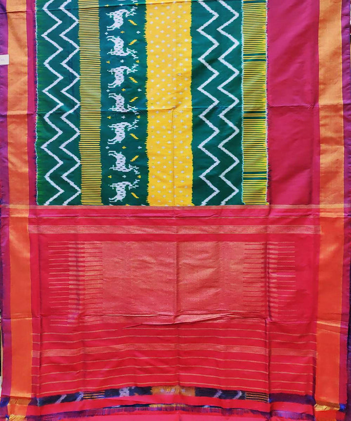 Multicolor handwoven ikat silk pochampally saree