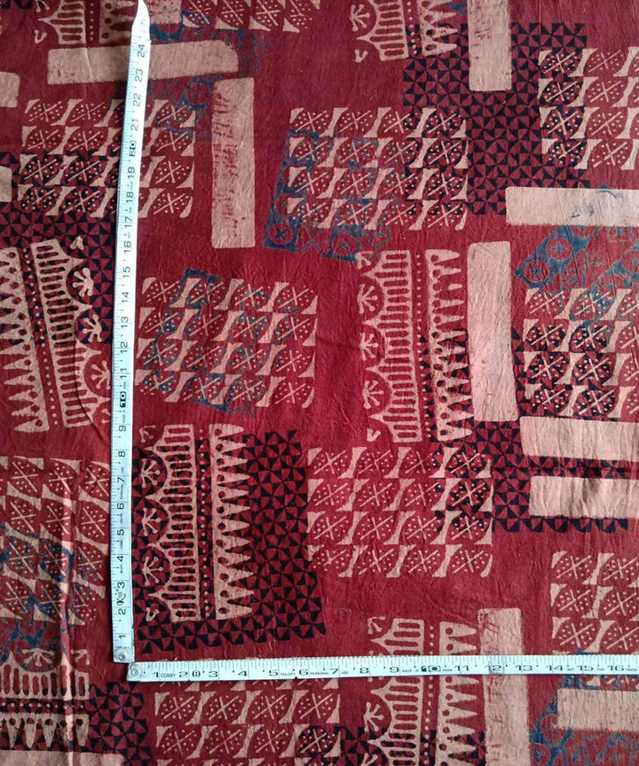 Red natural dye ajrakh block printed handspun handwoven cotton fabric (2.5m per qty)