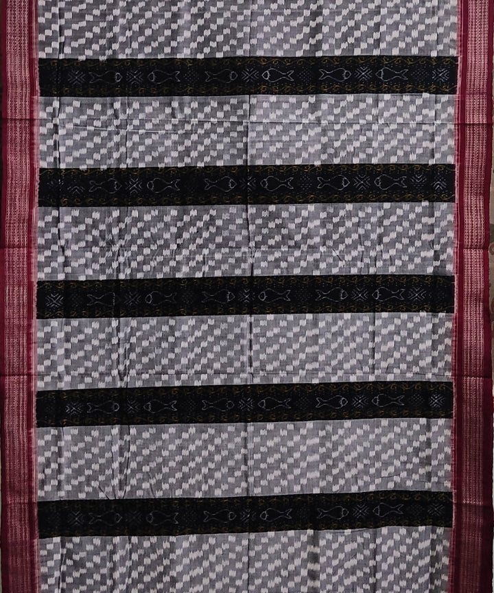 Grey with maroon cotton handwoven sambalpuri saree