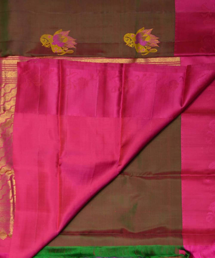 Double Shade Green Pink Handloom Dharmavaram Silk Saree