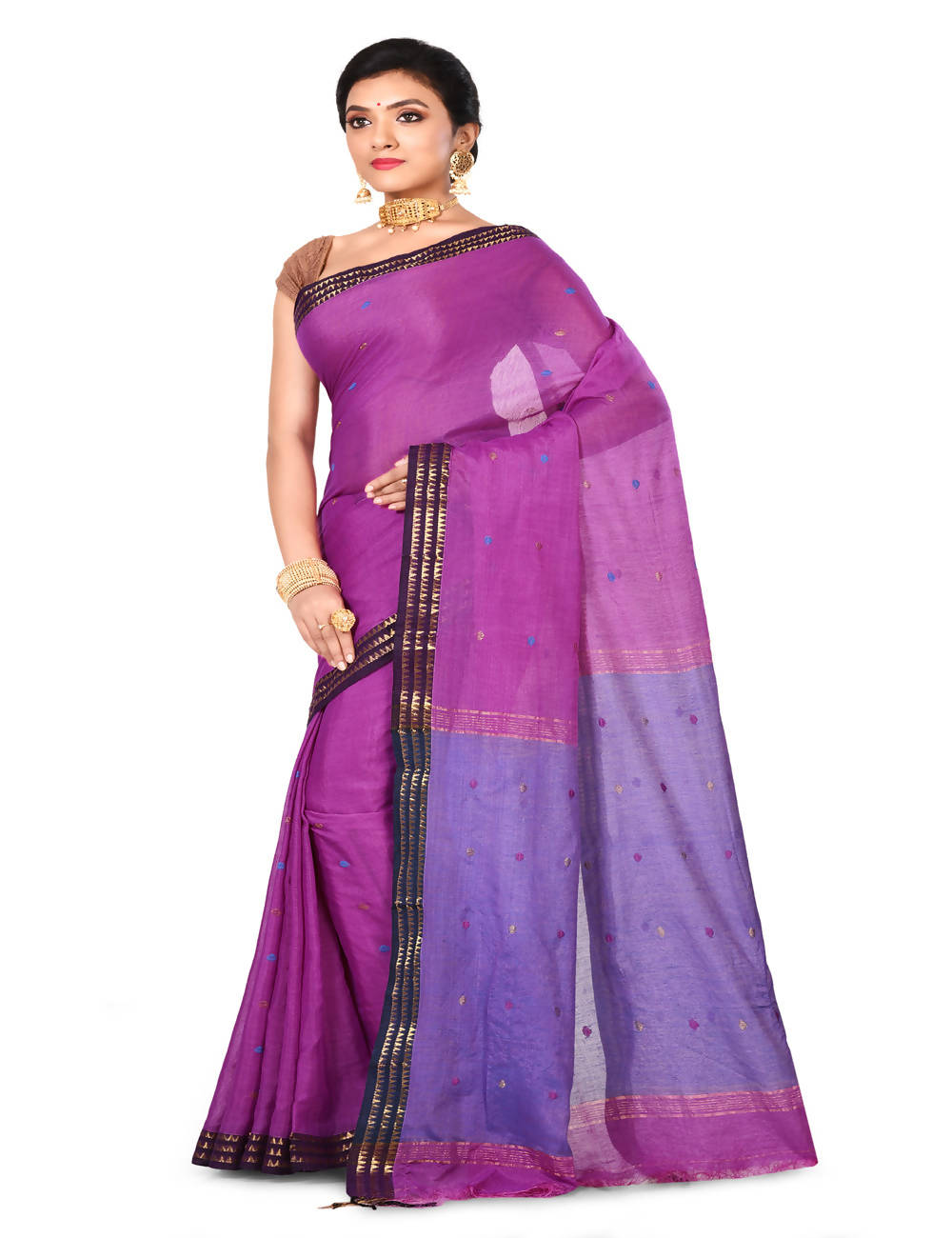 Purple Bengal Handloom cotton saree