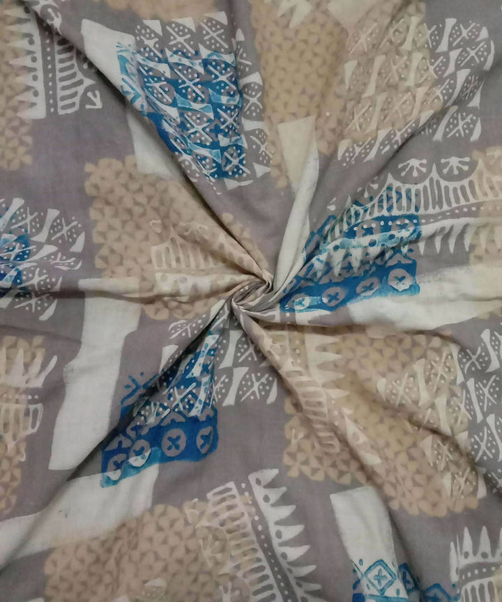 Cream grey natural dye ajrakh print handspun handloom cotton kurta fabric (2.5m per qty)