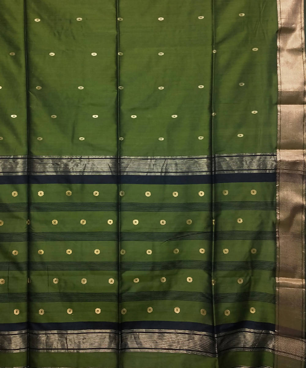 Juniper green handloom cotton silk maheshwari saree
