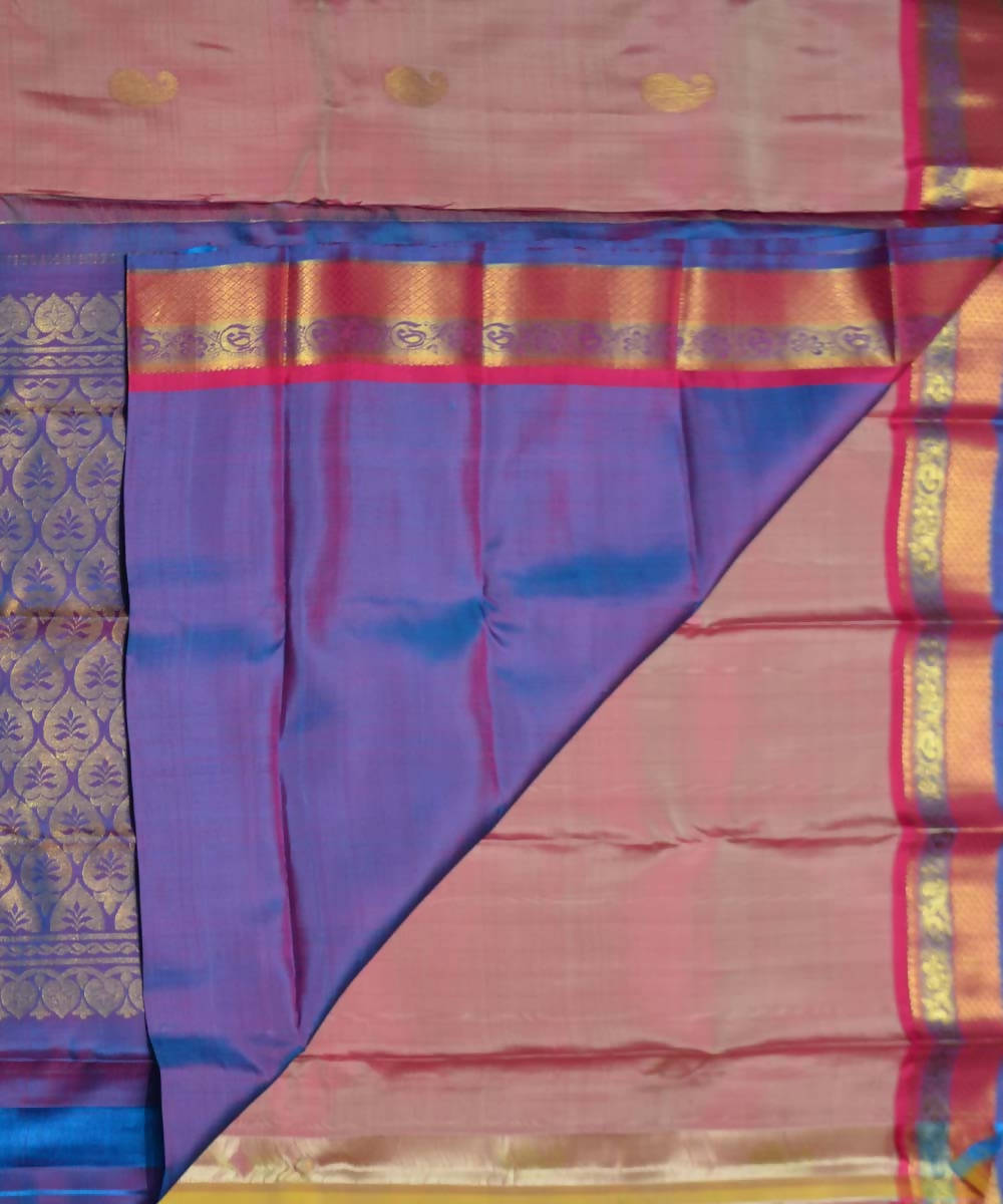 Light Pink Blue Handloom Dharmavaram Silk Saree