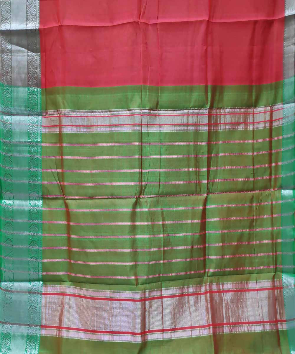 Carmine red green handloom cotton silk mangalagiri saree