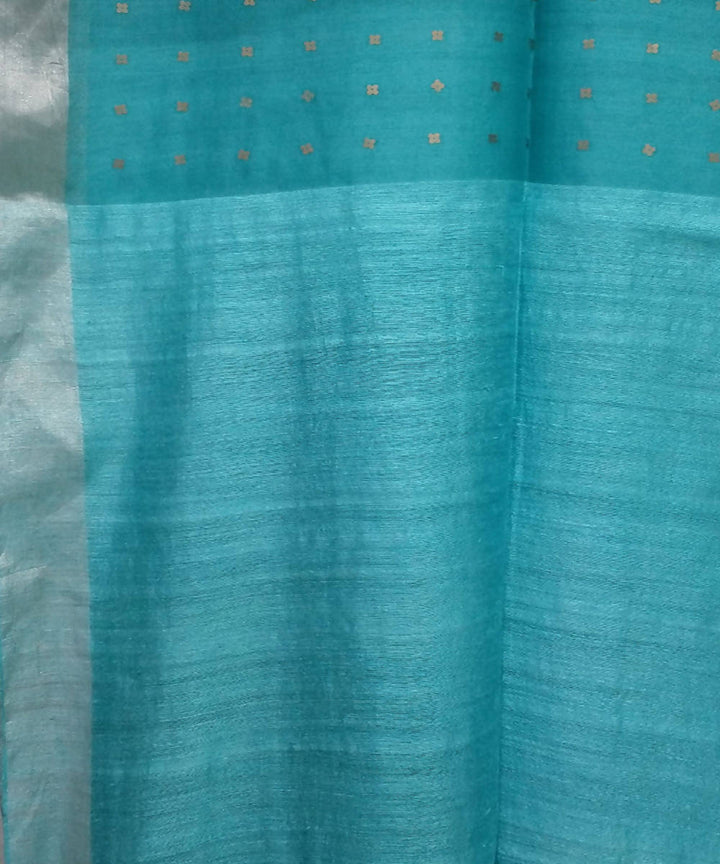 Bengal Light Turquoise Handloom Sequin Matka Silk Saree