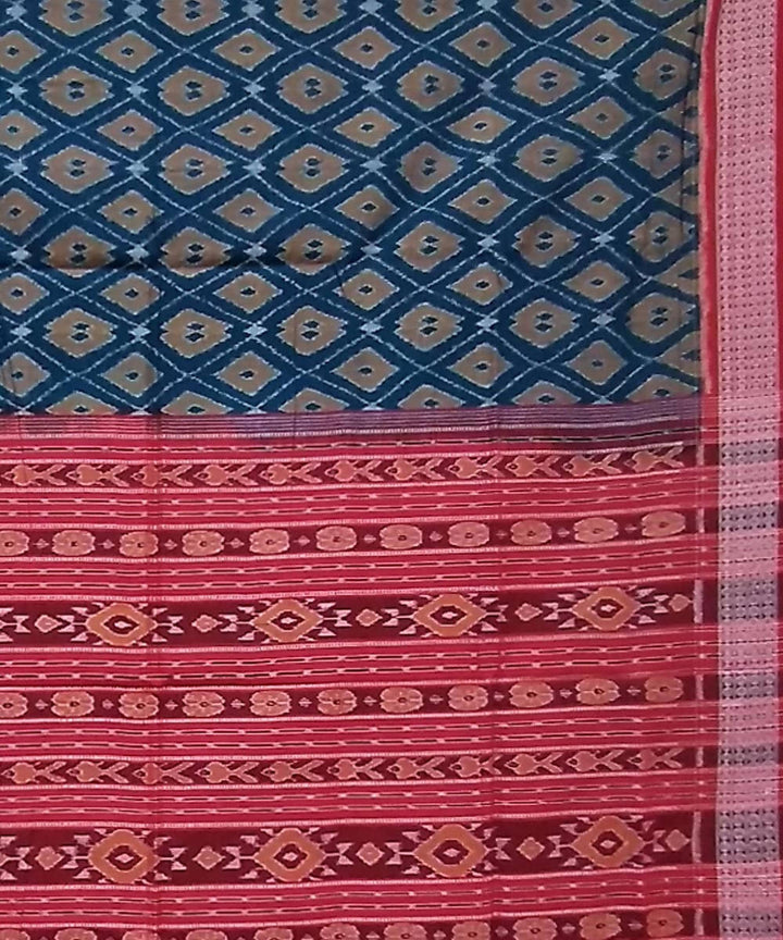 Multicolor red handwoven cotton sambalpuri saree