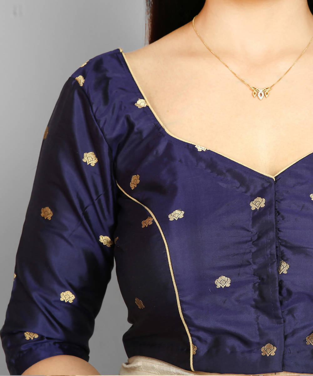 Kiara crafts royal blue handwoven banarsi zari kaduwa buti silk blouse
