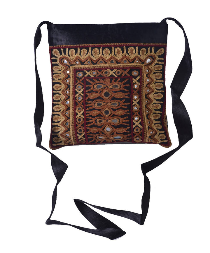 Hand embroidery black mashroo cross body sling bag