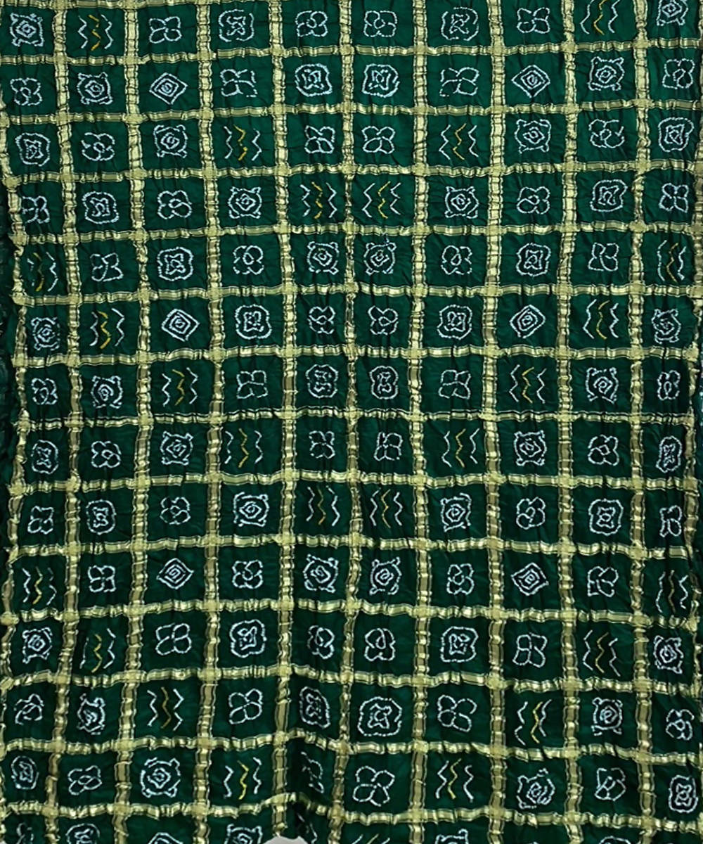 Dark green hand printed bandhani gajji silk saree