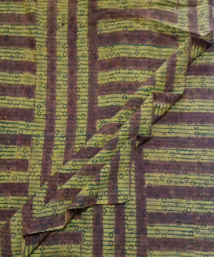 Yellow red natural dye ajrakh print handspun handloom cotton fabric