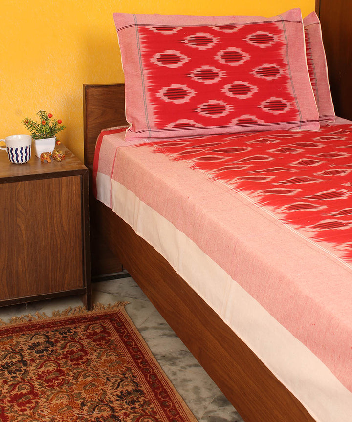 Red cotton handwoven pochampally ikat bedsheet