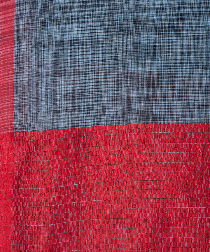 Handwoven dark grey red cotton tie dye fulia saree