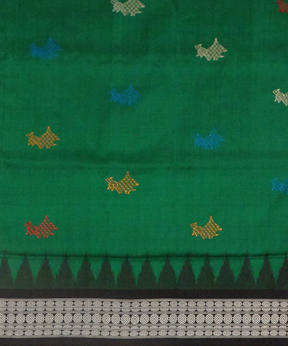 Dark green handwoven silk bomkai saree