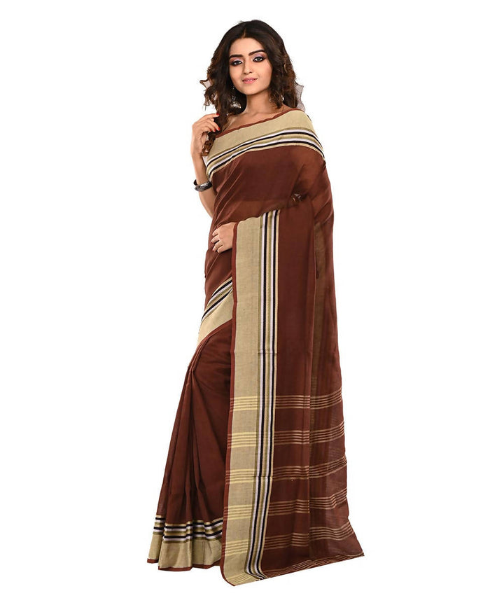 Dark Brown Bengal Handloom Cotton Saree