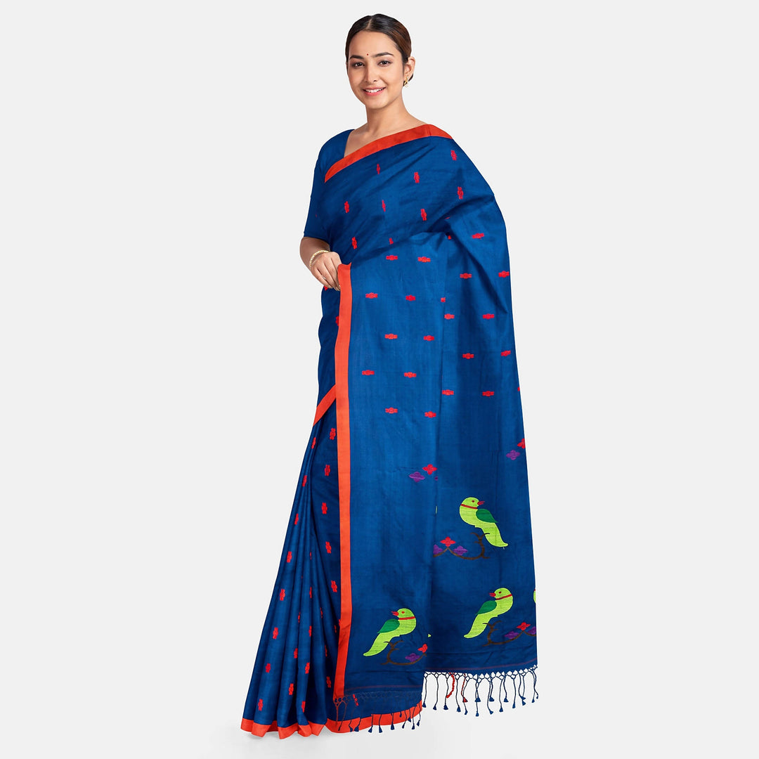 Biswa Bangla Handwoven Blue Silk Saree