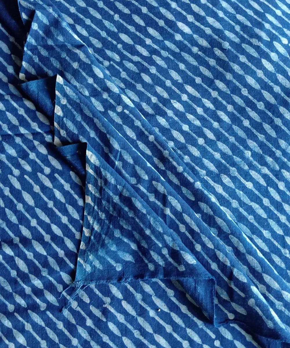blue dabu handblock print handspun handwoven cotton kurta fabric